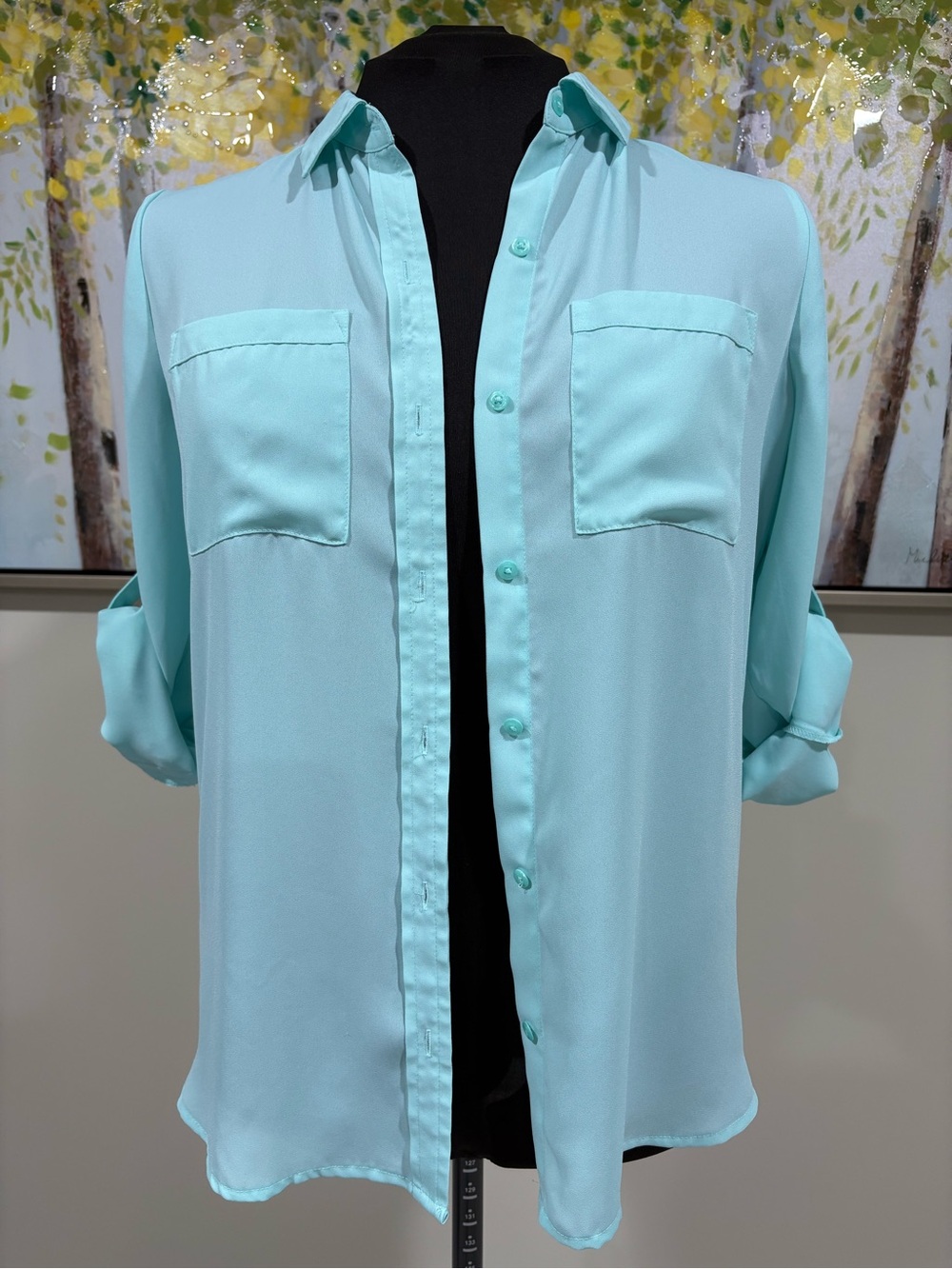 Apt. 9 Mint Button-Front Women's Blouse with Roll-Tab Sleeves